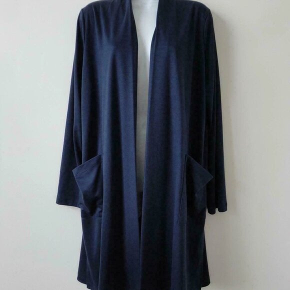 NWT EILEEN FISHER Indigo Blue Fluid Tencel Long Cardigan Sweater Medium - Picture 1 of 7